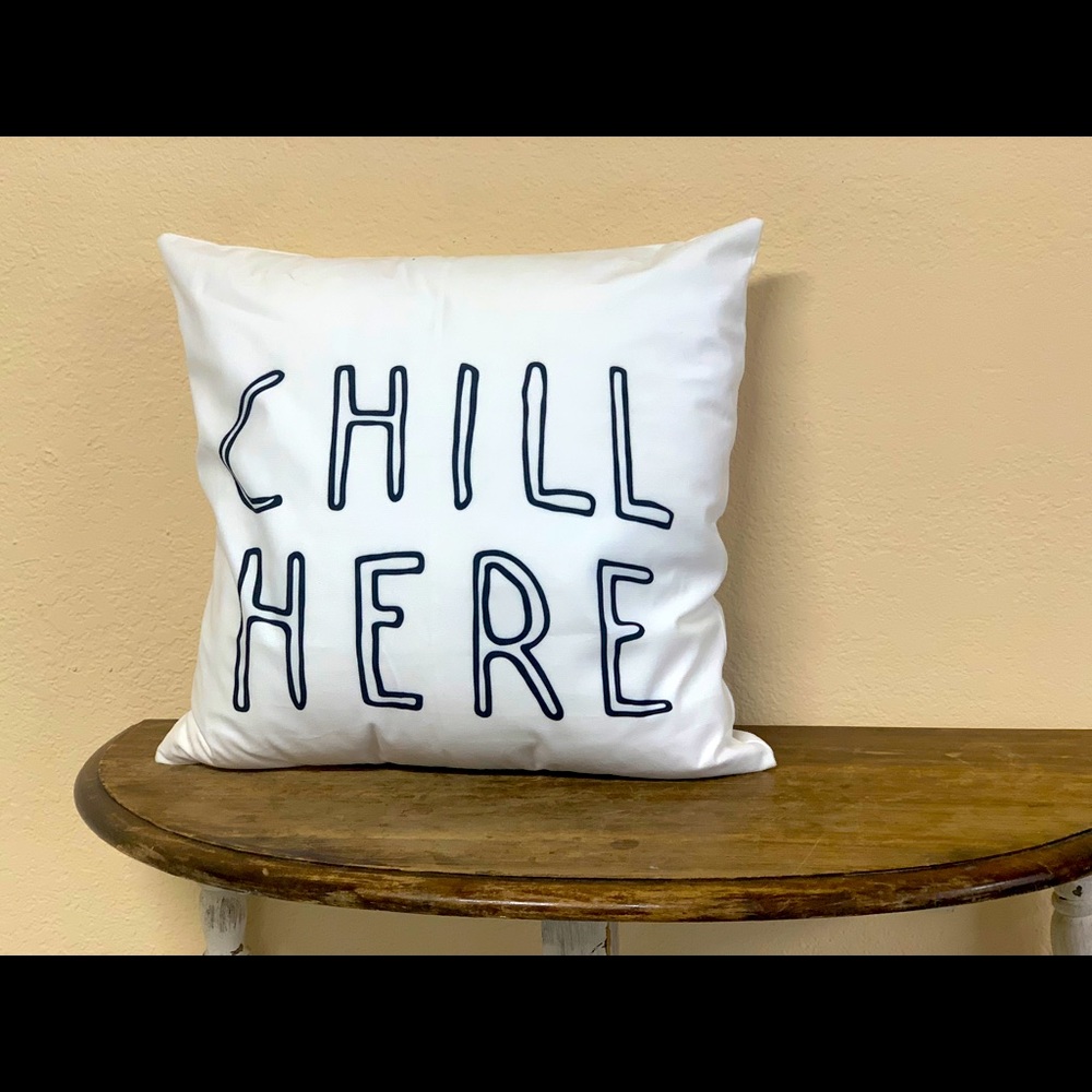 White throw pillow boho NWOT Chill Here zipper pillow case Rae Dunn
